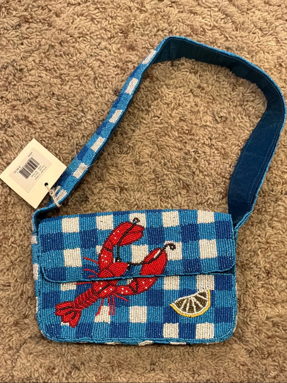 Blue With Lobster Beaded Purse